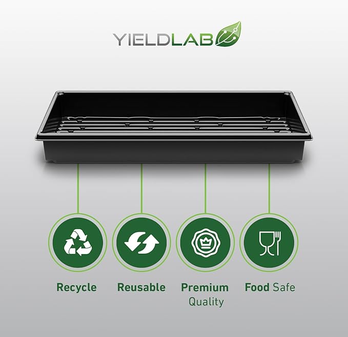 Yield Lab 10x20 Inch Black Plastic 100 Pack Plant Propagation Tray – Growing Trays for Garden, Planting, Seedling, Soil & Hydroponic Horticulture - Microgreen Trays Grow Plants - No Drain Holes