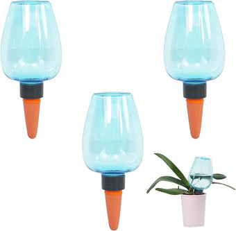 3pcs Plant Self Watering Globes, Plastic Water Bulbs Top Fill, 12.3 oz Plant Watering Devices System Slow Release Terracotta, Water Spikes Stakes for Indoor (Blue-3pack)