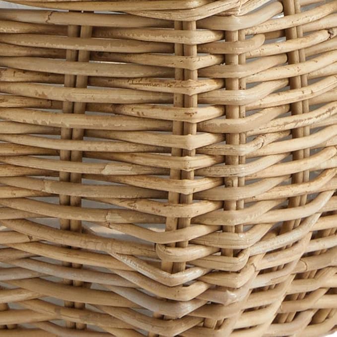 MY SWANKY HOME Elegant Curved Square Natural Rattan Planters with Liners Floor Baskets