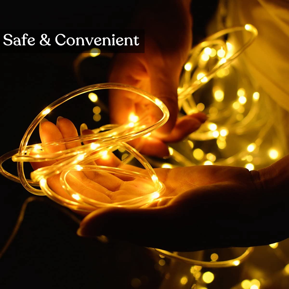 JMEXSUSS 2 Pack Christmas Lights Battery Operated Rope Lights Warm White