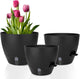 Self-Watering Plant Pots with Water Level Indicator, Drainage Holes & Saucers – 12/10/9 Inch Large Plastic Planter Set for Indoor & Outdoor Plants (Pure Black)