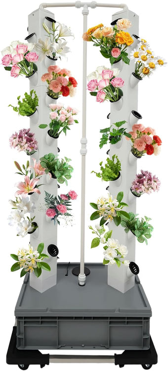 Hydroponic Growing System, 56-Plant Vegetable Planter Tower Outdoor Indoor Garden Vertical Planter Germination Kit with Water Pump, Intelligent Water Circulation & Timer Function for Gardening Lover