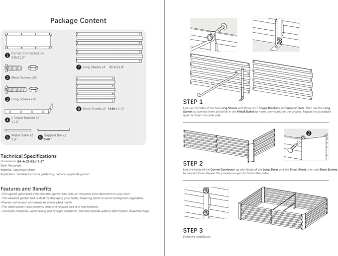 8x2x1ft Metal Raised Garden Bed Kit，Galvanized Garden Bed Box for Vegetables, Flowers, Herbs, and Succulents,120 Gallon Capacity - Green