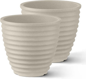 ARBORA 16" Ibiza Polyresin Indoor and Outdoor Planter with Classic Cream Finish - Durable, Weatherproof, Lightweight, Large Plant Pot for Patio, Garden, Deck, Entryway - 2 Pack