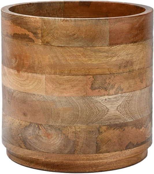 Serene Spaces Living Large Brown Mango Wood Cachepot, Natural Wooden Pot for Faux Flowers & Plants, Potted Indoor Plants, Rustic Home, Office, Restaurant Decor, 9" Diameter & 8.5" Tall