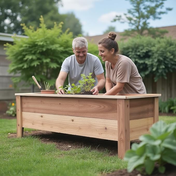 Cedar Raised Garden Bed Planter Box with Legs – Heavy Duty Outdoor Wooden Planter for Vegetables & Flowers, No Bending Elevated Design, Custom Size, Handmade in USA (60in x 15.5in x 16in)