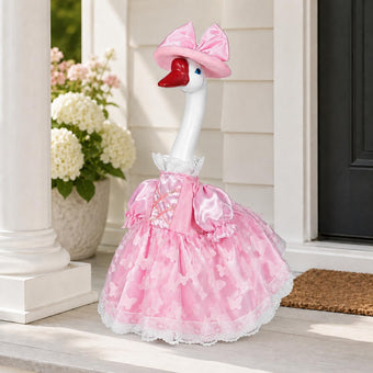 ViQuHaT Princess Goose Garden Statue with Pink Dress, Cute Outdoor Decor