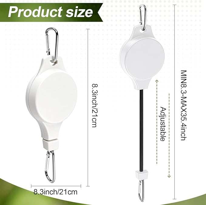 TERVEEX Retractable Plant Hanger with Pulley System, Effortless Raising and Lowering for Indoor and Outdoor Plants, Hanging Planters, Garden Pots & Bird Feeders (4-Pack,White)