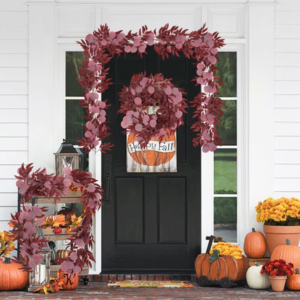 RECUTMS Artificial Silk Eucalyptus Vine Fall Garland with Willow Leaves 2P