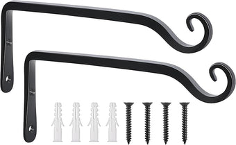 FEED GARDEN Wall Hook Hanging Plant Bracket 10 Inch 2 Pack, Hand-Forged Plant Hanger for Hanging Bird Feeders, Wind Chimes, Flower Baskets, Yoga Mat, Indoor/Outdoor Use, Black