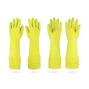 Mamison 2 Pairs Reusable Waterproof Household Dishwashing Cleaning Rubber Gloves, Non-Slip Kitchen Glove (Green, Large (Pack of 2))