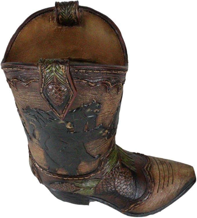 Ebros Gift Rustic Western Black Bear Family with Pine Cones Forest Cowboy Cowgirl Boot Decorative Figurine Or Floral Vase Planter Tooled Leather Finish Table Shelf Countertop Accent