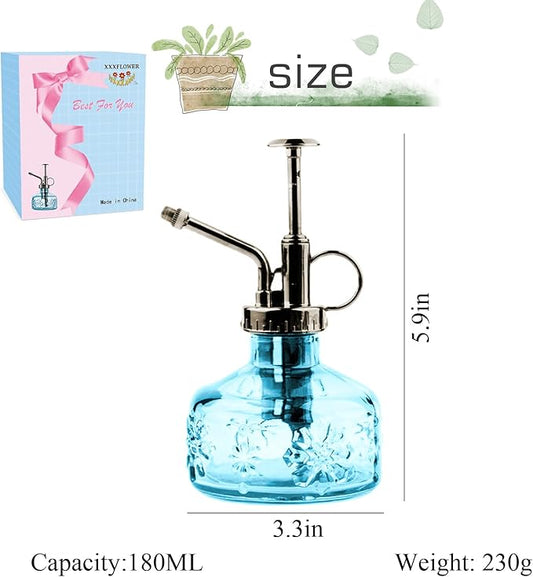XXXFLOWER Glass Plant Mister Spray Bottle for Indoor Plant Spritzer Succulent Watering Bottle Tall Vintage Style with Bronze Plastic Top Pump