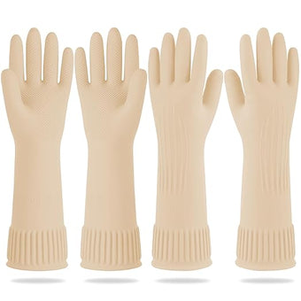 Mamison 2 Pairs Reusable Waterproof Household Dishwashing Cleaning Rubber Gloves, Non-Slip Kitchen Glove (Ivory, Medium (Pack of 2))