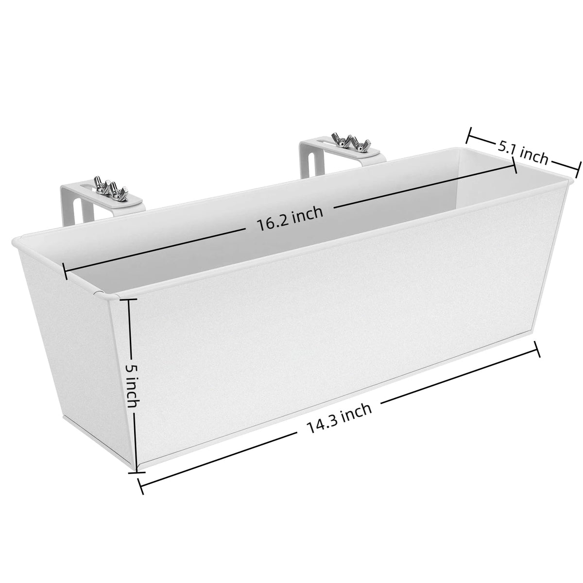 JFMAMJ Metal Railing Planter, 16 Inch Rectangular Window Box with Adjustable Brackets, Drainage Holes, for Balcony Deck, 4 Pack (White, Rectangular)