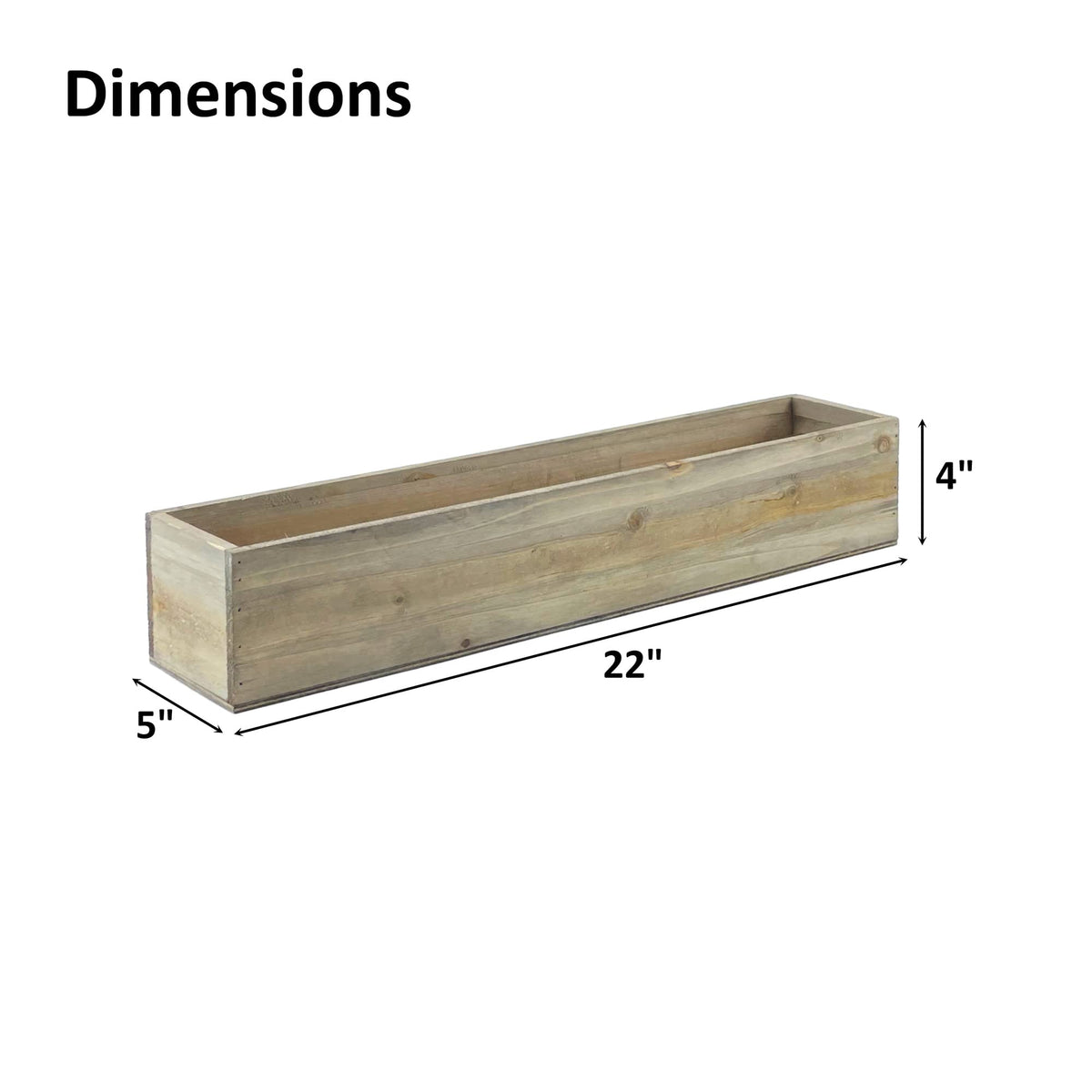 CYS EXCEL Rectangle Wood Planter Box with Removable Plastic Liner (H:4" Open:22"x5") | Multiple Size Choices Wood Rectangular Planter | Indoor Decorative Window Box