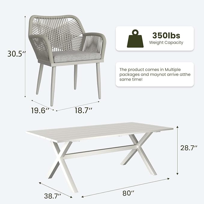 LayinSun Outdoor Dining Set for 8, 9 Pieces Patio Furniture Sets with Aluminum Dining Table and Rope Weave Chairs