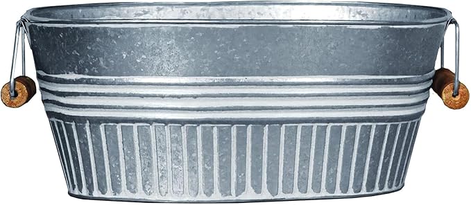 Headwind Vintage Collection 14-Inch White Wash Oval Galvanized Tub with Handles – Metal Wash Basin Planter - Galvanized Metal Tub for Indoor & Outdoor Use by Robert Allen