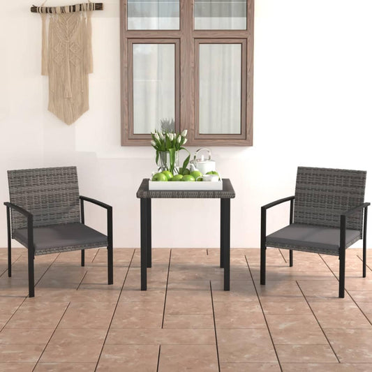 mtlskopl 3-Piece Rattan Outdoor Dining Set, Square Patio Bistro Table and 2 Cofty Chairs with Cushions, Space Saving Gray Wicker Conversation Set for Balcony, Porch and Small Space Backyard
