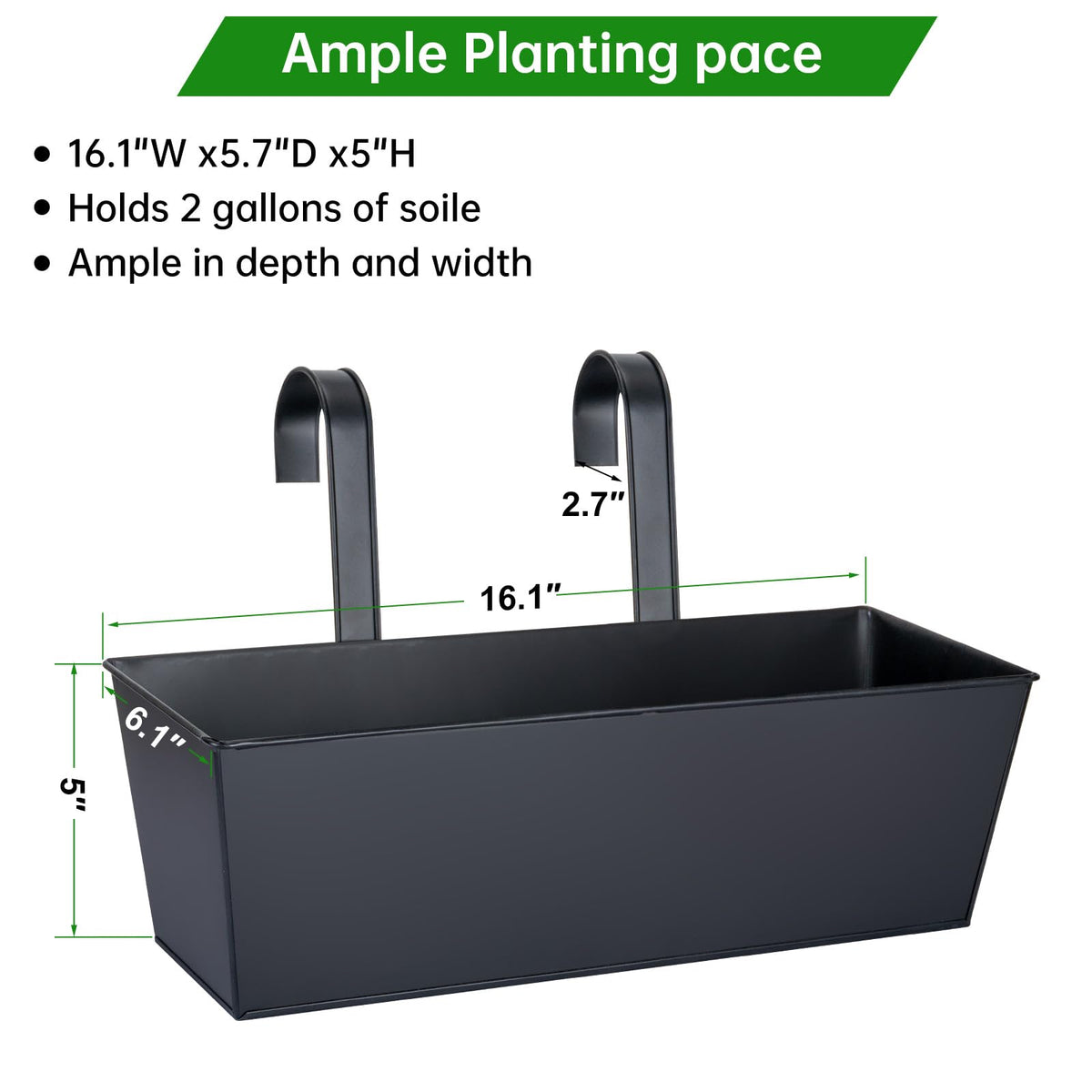 16“ Large Hanging Planters for Outdoor Plants, Railing Planter Box, 3 Pack