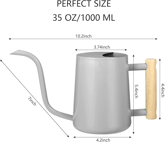 Watering Can Indoor Plants, 35oz Small Indoor Stainless Steel Metal Watering Can Modern Decorative Watering Pot with Long Spout for Indoor House Plant Bonsai Garden Flowers (Gray)