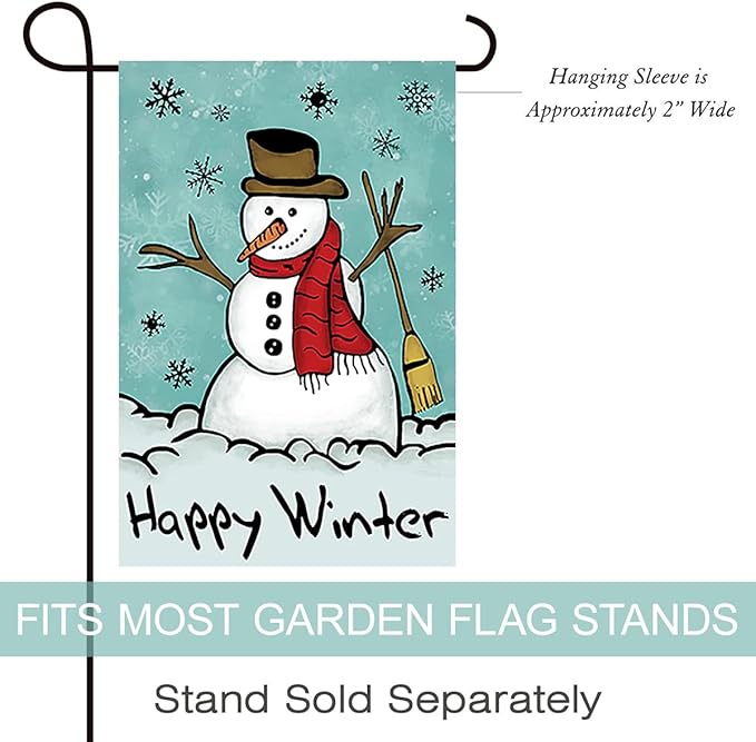 Morigins Happy Snowman Primitive Winter Yard Flag Double Sided Decorative Let it Snow Garden Flag 12.5x18 Inch