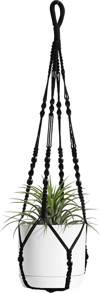 BlueMake Macrame Plant Hanger Indoor Hanging with Wood Beads Macrame Planters No Tassel for Indoor Outdoor Boho Home Decor 35 Inch (Black,1pc)