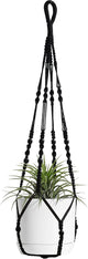 BlueMake Macrame Plant Hanger Indoor Hanging with Wood Beads Macrame Planters No Tassel for Indoor Outdoor Boho Home Decor 35 Inch (Black,1pc)