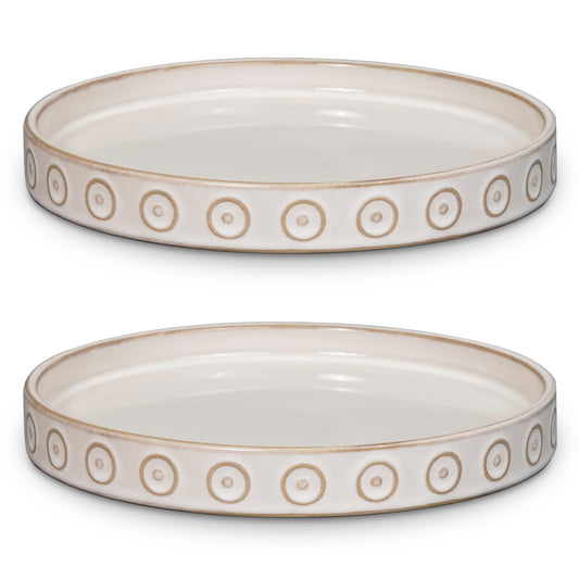 Eightpot 2 Pack Ceramic Plant Saucer, 7.5 Inch Plant Trays for Pots, Round Plant Plates to Catch Water for Indoor Outdoor, Modern Plant Dishes to Catch Water, Decorative Flower Pot Trays, Cream White