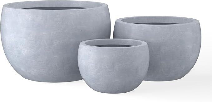 Kante 19.9",15.7",11.8" Dia Round Concrete Planter Set of 3, Outdoor/Indoor Large Bowl Plant Pots with Drainage Hole and Rubber Plug for Garden Patio Balcony Home, Slate Gray