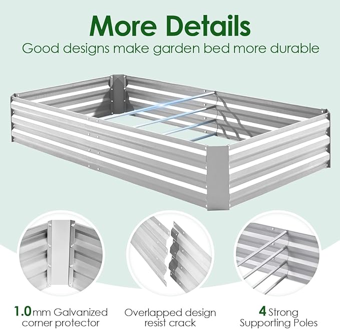 Quictent Raised Garden Bed with Cover Outdoor Galvanized Metal Planter Box Kit, w/ 2 Large Screen Windows Mini Greenhouse 20pcs T Tags 1 Pair of Gloves Included for Growing Vegetables 6x3x1ft (Clear)