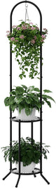 PULIJIAJU 2-tier Hanging Plant Stand Indoor and Outdoor, Space-Saving Iron Plant Shelf, 3 Potted Flower Pot Stand ,Planter Holder for Bedroom Balcony Living Room Patio Garden( n-style)