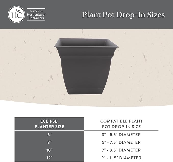 The HC Companies 8 Inch Eclipse Square Planter Pots with Drainage Holes & Attached Saucer, Lightweight UV-Resistant Plastic Indoor Outdoor Planters, 4-Pack Flower Pots for Garden & Home Decor, White