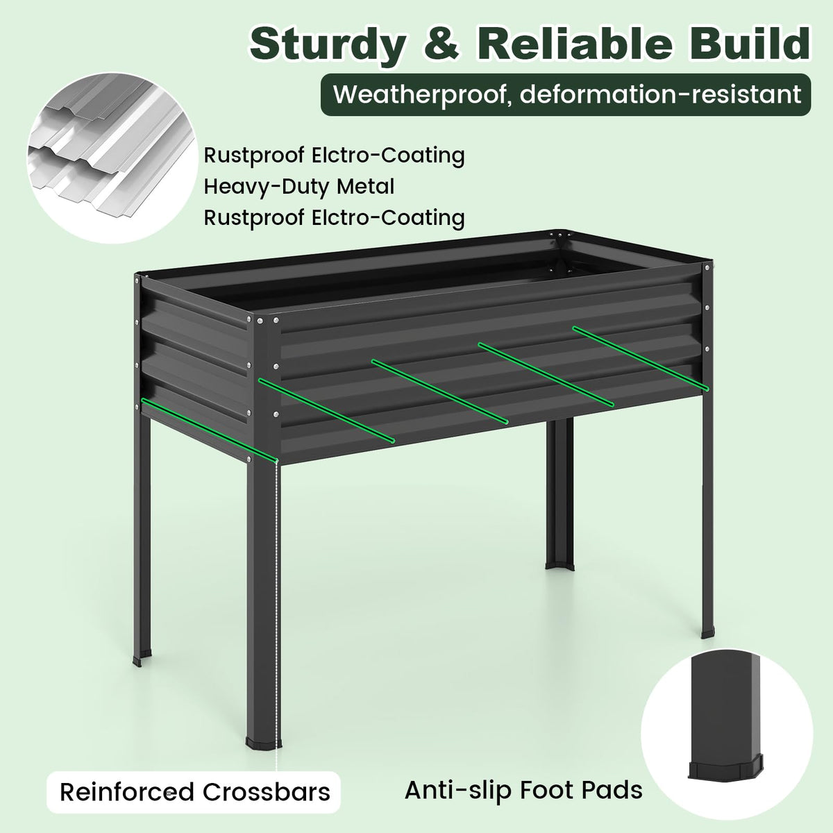GIANTEX Raised Garden Bed with Legs & Greenhouse Cover, 44x22x60 Elevated Metal Planter Box with Roll-up Door, Outdoor Mini Greenhouse for Vegetable Flower Herb Patio Balcony (Black,1)