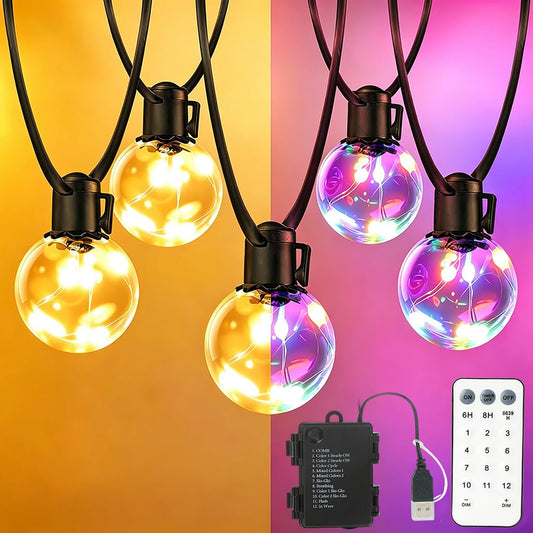 KepStars 20ft Outdoor String Lights Battery Operated,15 G40 LED Patio Bulbs