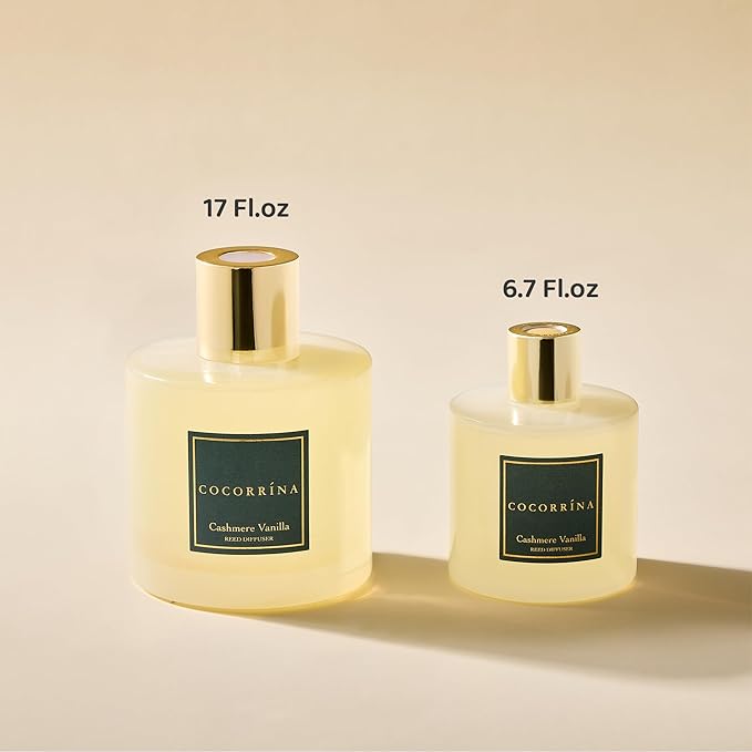 COCORRÍNA Reed Diffuser - Cashmere Vanilla 17 Fl.oz Reed Diffuser with 8 Sticks Scented Diffuser with Preserved Flowers for Bathroom Home Decor