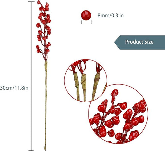 GREENTIME 16 Pack Artificial Red Berry Stems Holly for Christmas Tree Decorations for New Year's Eve Decor, Holiday and Home Crafts for Fall Thanksgiving Day
