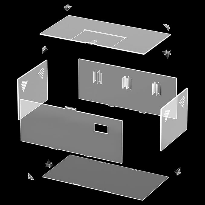 Giznzg Acrylic Tarantula Enclosure, Reptile Terrarium Breeding Tank w/Temperature Hygrometer,Habitat Reptiles Feeding Box Isopod Terrarium Cage for Insect Lizard Home Office (Reptile-Tank-S(No Tray))