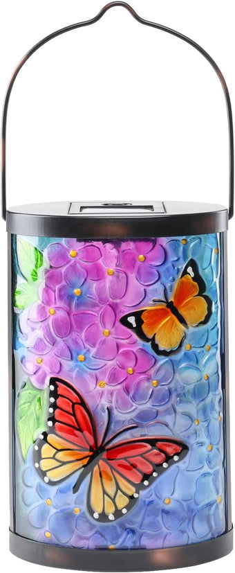 Afirst Solar Lantern Outdoor Hanging Glass Butterfly Solar Lights Waterproof Led Lamp for Garden Yard Tree Desk Decor