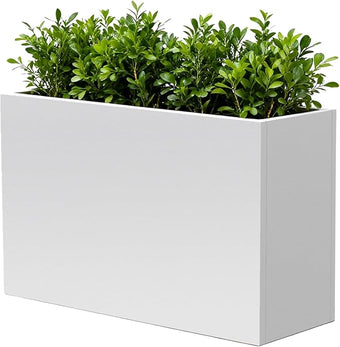 GZLVSOW White Steel Heavy Planter for Outdoor Plants Metal Rectangular Outdoor Planter Spliced Flower Box with Partitions for Outside,Indoor,Garden (White, 32 * 15 * 24)