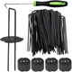 Bakulyor 100pcs Black Landscape Staples + 100pcs Buffer Washer, 6 Inch 11 Gauge Garden Stakes Staples, U Shaped Galvanized Lawn Pins Heavy Duty Yard Ground Pin for Weed Barrier Sod Fabric Decorations