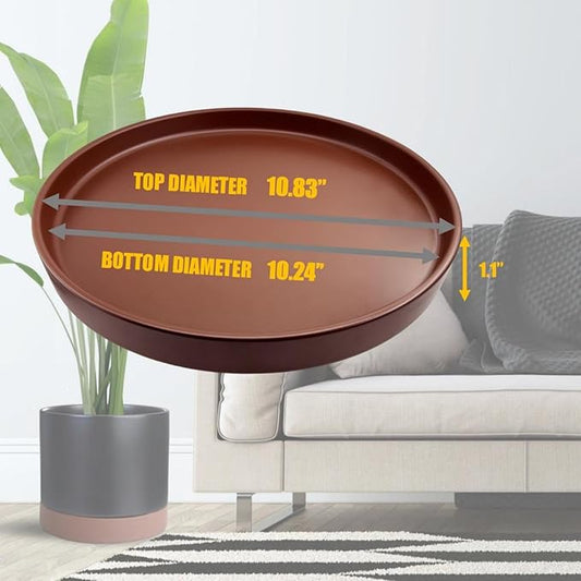 Ceramic Plant Saucer Pot Tray 10 Inch, Planter Saucers 4 5 6 7 8 9 10 11 12 13 Inch for Indoors Outdoor, Durable Sturdy Flower Drainage drip Water Tray for Glazed Pots Base (10.7 Inch-Brown)