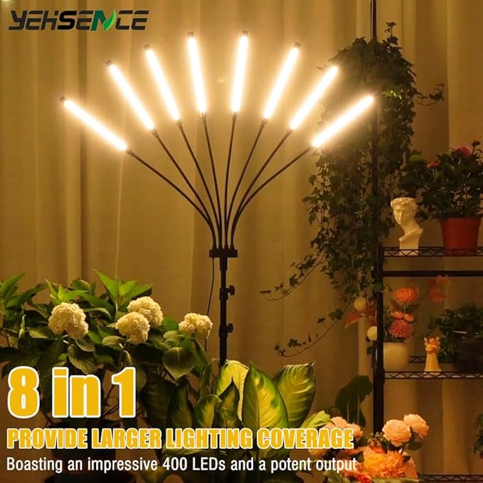 Grow Lights for Indoor Plants [ 8 in1 ], Full Spectrum Plant Lights for Indoor Growing with Tripod Stand, Auto On/Off Timing 4/8/12H, LED Grow Lights for Indoor Plants. (Sunlike 8 Arms)