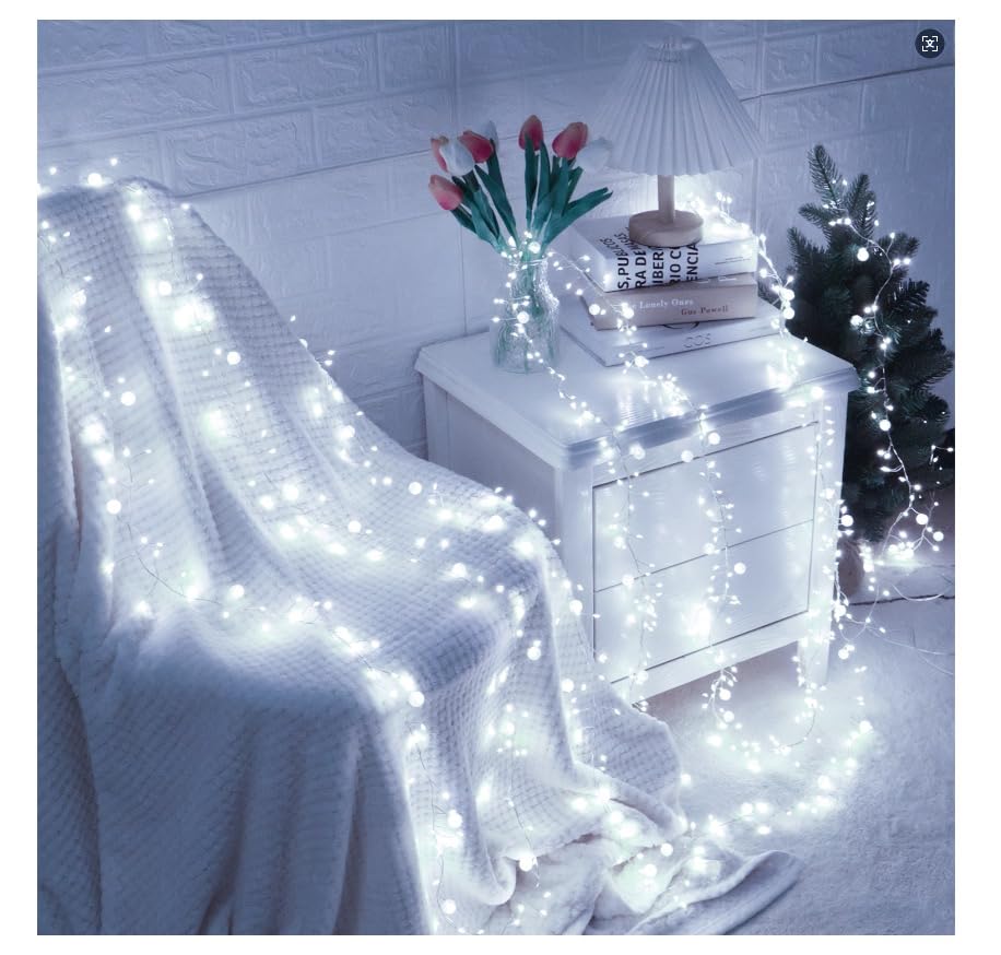 Battery Powered Fairy Lights with Remote, 100 LED Cluster Lights Christmas Waterproof Twinkly Globe String Lights for Christmas Tree Copper Wire Firecracker Light for Bedroom Indoor Decoration