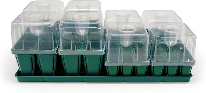 Vego garden Seedling Suite Products, 4 Pack Jumbo Seedling Trays and 4 Pack Standard Seedling Trays with Seedling Tray Lids and 10" x 20" Bottom Watering Trays