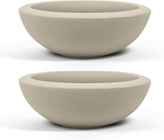 ARBORA 21" Santorini Bowl 2-Pack with Classic Cream Finish - Polyresin Indoor and Outdoor Planter2, Durable, Weatherproof, Lightweight, Large Plant Pots for Patio, Garden, Deck, Entryway