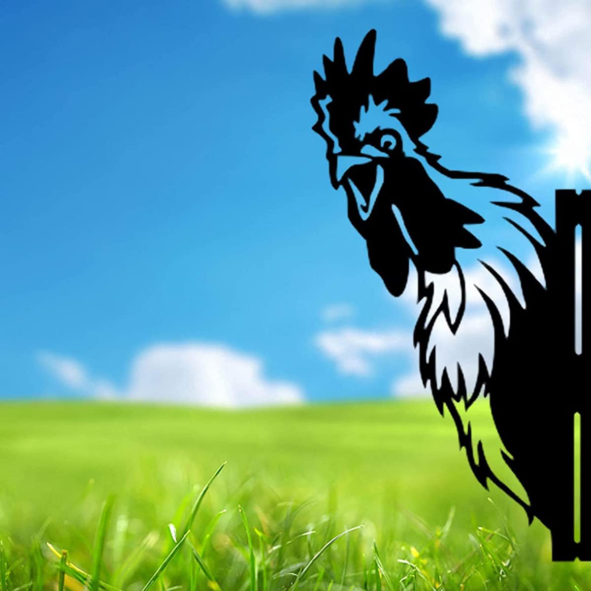 AOOLVY Farm Peeping Chicken Metal Art Outdoor Decor Garden Yard Decoration