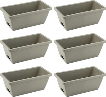LEXININ 6 Pack 14 Inch Plastic Rectangular Window Planter Box, Window Vegetable Planter Box with Trays, Rectangular Flower Pots for Windowsill, Garden, Balcony, Patio, Grey