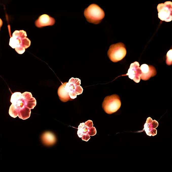 Mudder 2 Pieces Cherry Blossom Lights LED Flower String Light Blossom Decor Battery Wire Fairy LED Garland for Birthday Wedding Bedroom Party Decoration(16.4 ft,Cherry)