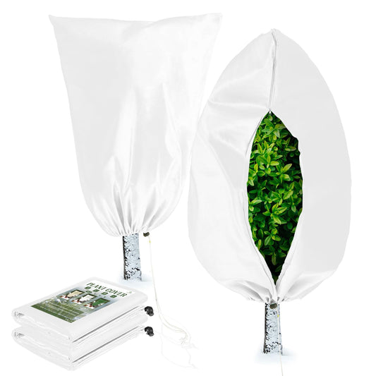 Homimp Plant Covers Freeze Protection, 2 Pack Frost Covers with Zipper Drawstring (71" x 47.3") Plant Protection Cover Bags for Outdoor Winter Frost Cold Weather Shrubs Trees Jacket Covers(White)